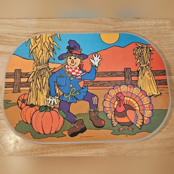 Vintage 1991 Halloween Pumpkin/Scarecrow Reversible Placemats Set of 5 - Picture 2 of 11